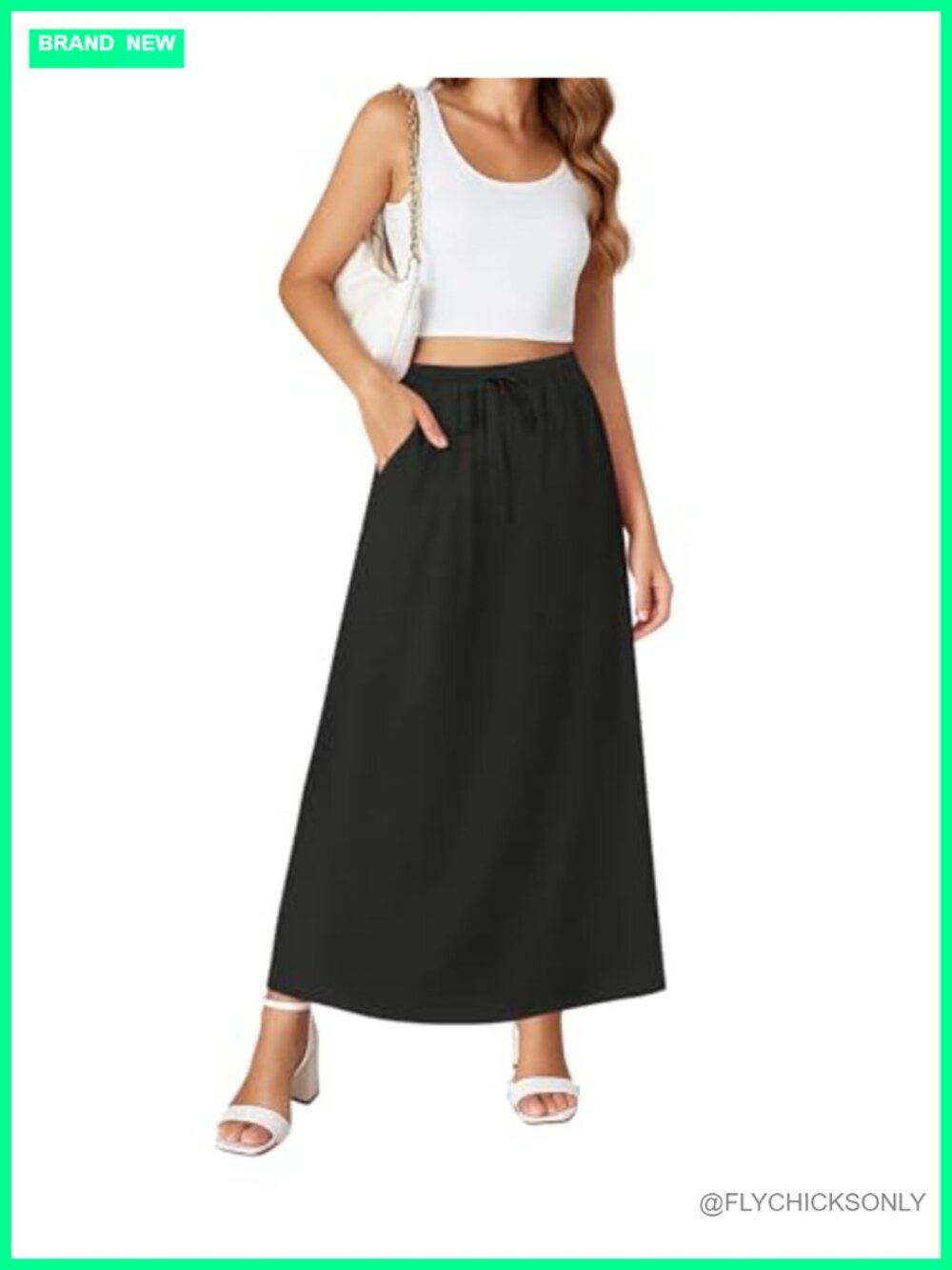 Women's A-Line Maxi Skirt Elastic Waist with Pockets Flowy Long Skirt